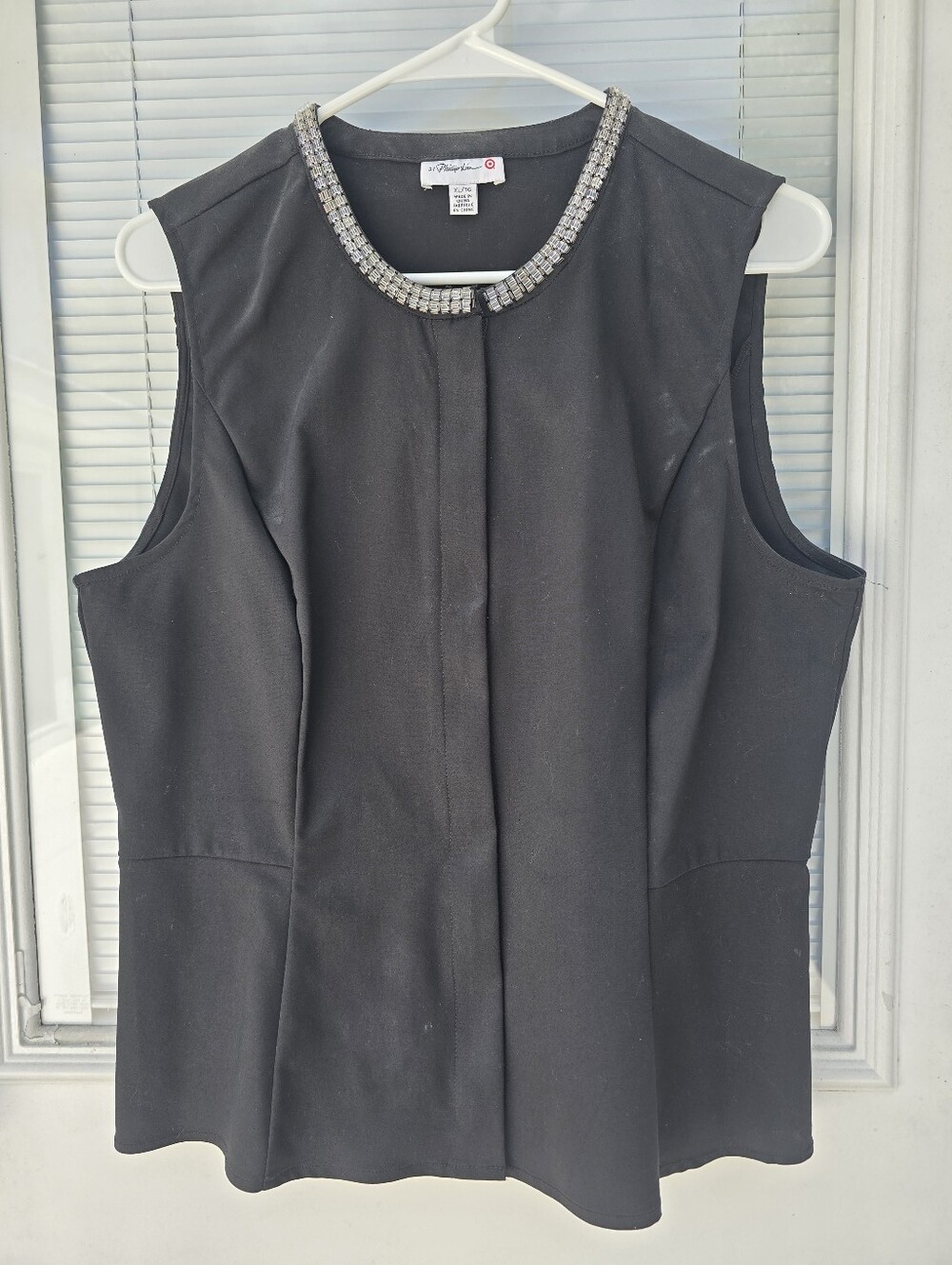 Black Sleeveless Beaded Neck Shell Top